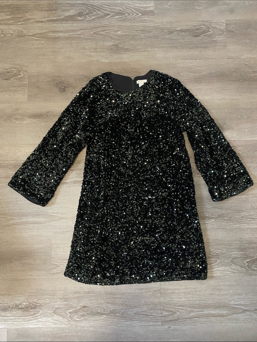 H&M Dark Green Sequin Long-Sleeve women Party Dress